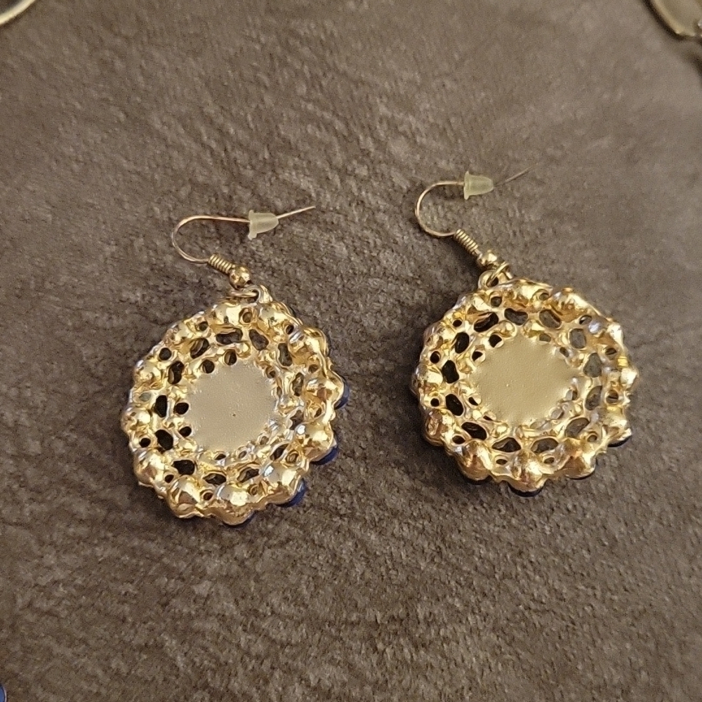 VTG Y2k Royal Blue Floral Chain Necklace Earrings Set - Picture 9 of 12